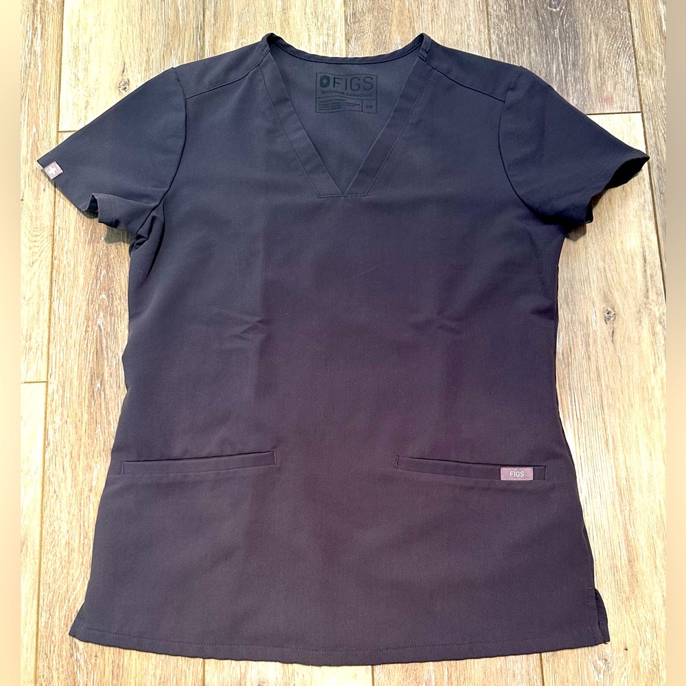 Figs Casma Three Pocket Charcoal Gray Women’s Scrub Short Sleeve V-Neck Size XXS